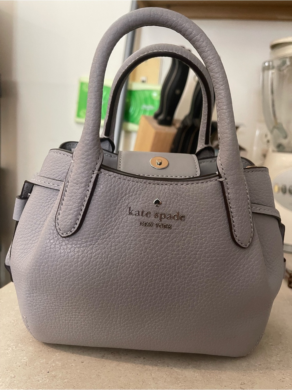 Kate Spade gray pebbled leather mini satchel
